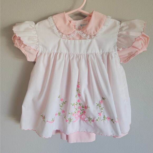 Vtg Disney Winnie the Pooh Baby Dress Girls Size 12M Pink Embroidered Sears Lace - Picture 1 of 13